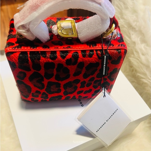 Brandon Blackwood Mini Kendrick Trunk Pony hair Red Leopard Print new with tags - Picture 2 of 4